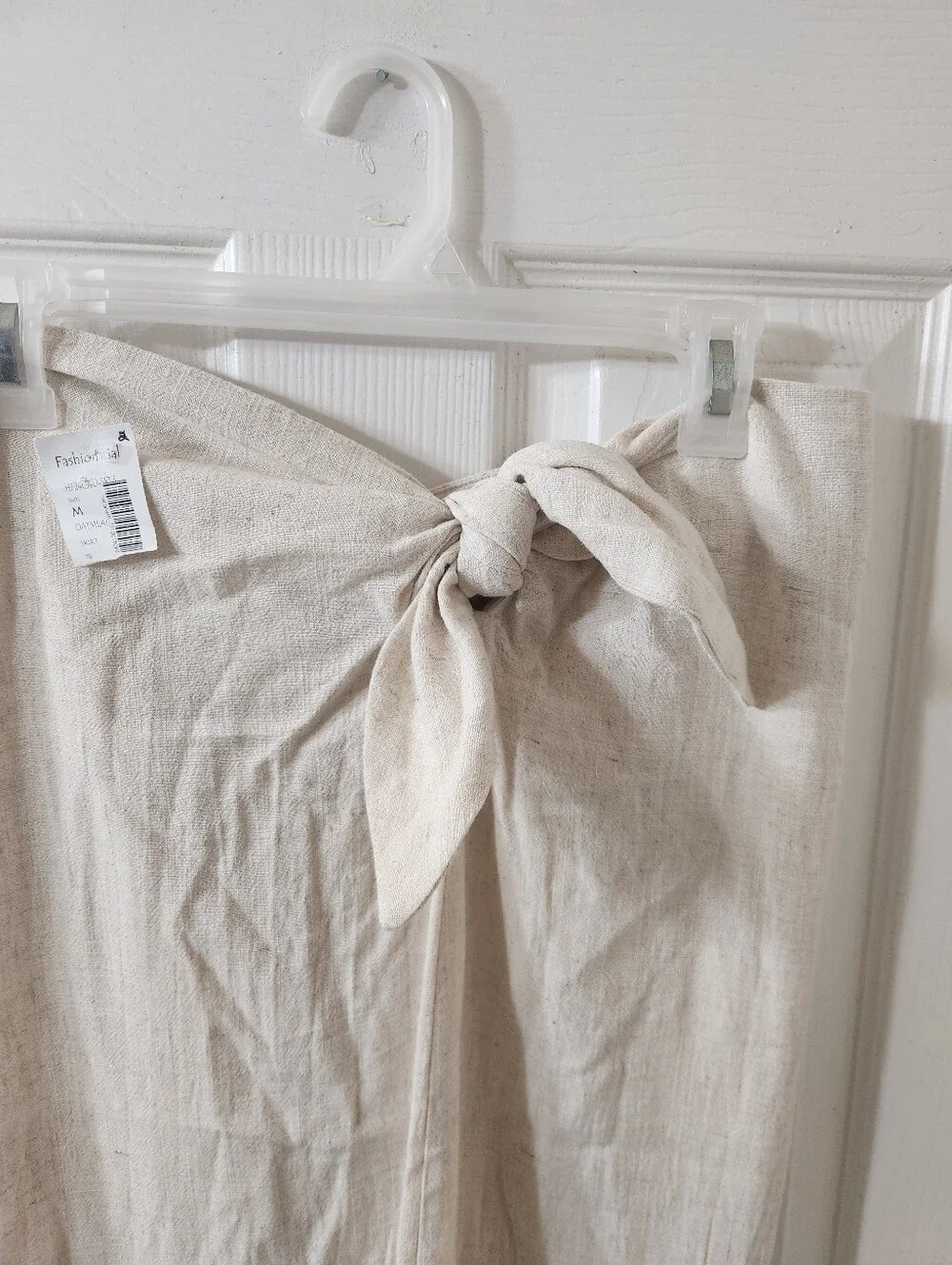 HYFVE Beige Side-Tie Linen-Blend Pencil Skirt